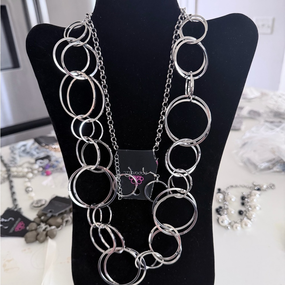 New Silver Multi-Ring Statement Necklace - Women Jewelry